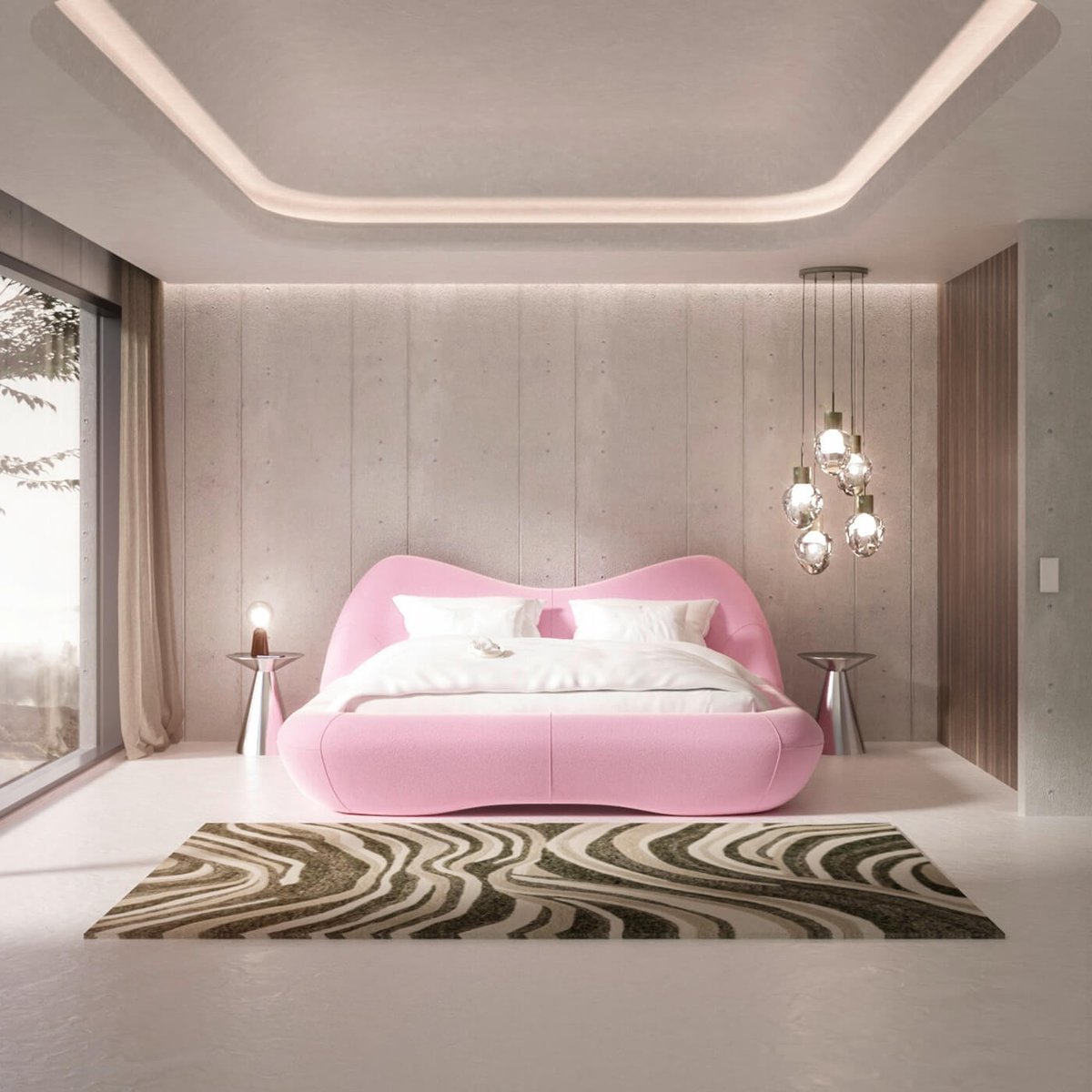 Cadre de lit en polyester, FLUID DREAMS rose, KARE DESIGN