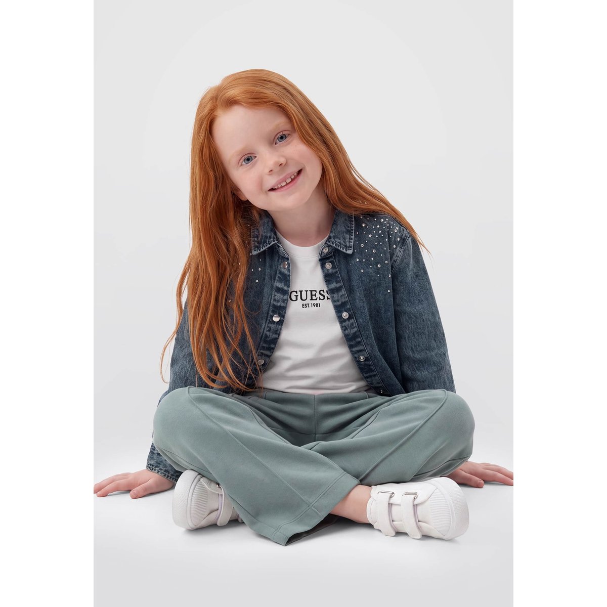 Chemise Crop En Denim bleu, GUESS KIDS
