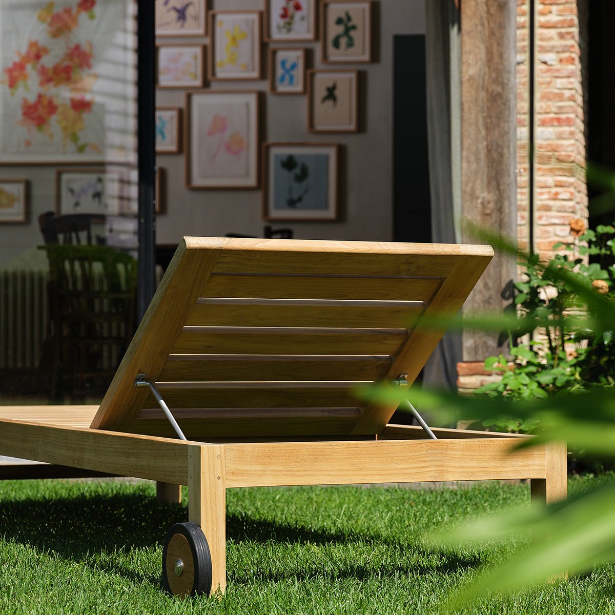 Bain de soleil inclinable en teck massif avec coussins beige chiné PALOMBAGGIA beige_chine, BERAH GETAH