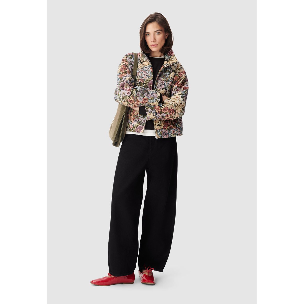 Blouson motif fleurs effet tapisserie vert foncé, IKKS