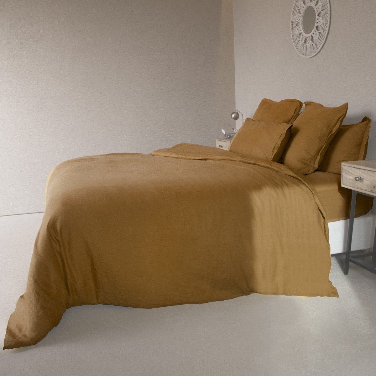 Drap housse lin lavé HORTENSE caramel, FEBRONIE