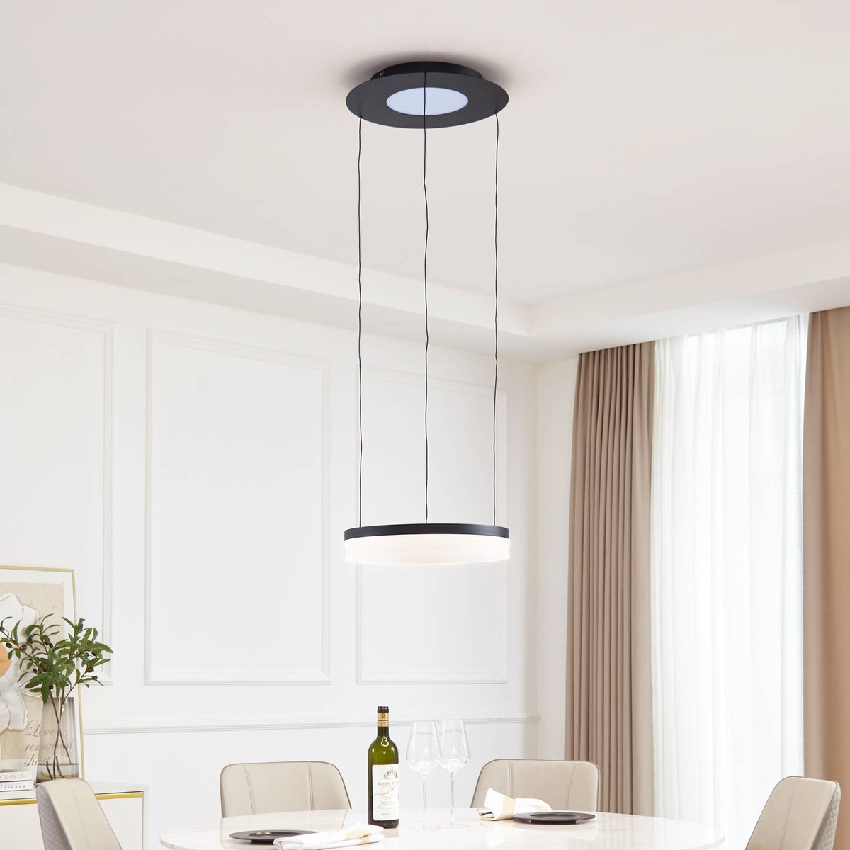 Suspension connectée  moderneLED, Squillo noir sable, blanc, LUCANDE