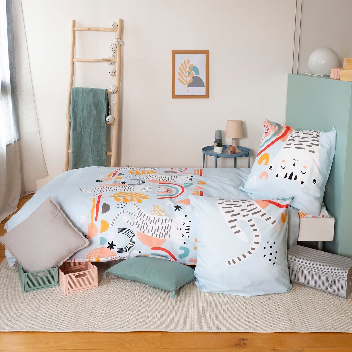 Parure de lit enfant coton, CATCHI bleu, C DESIGN HOME TEXTILE