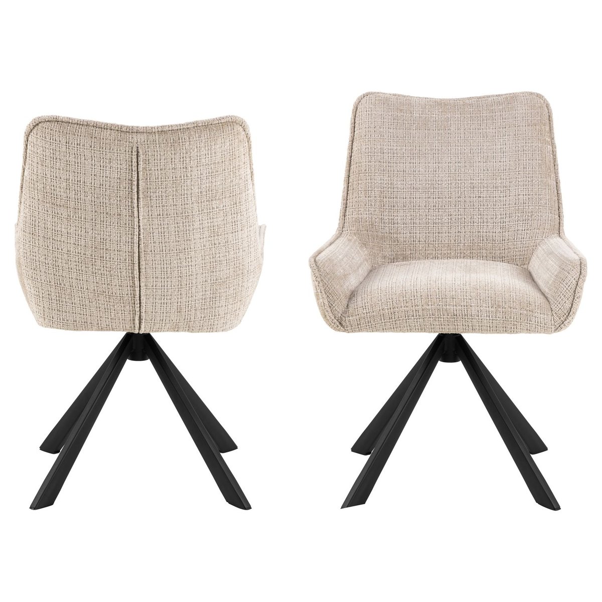 Lot de 2 chaises de salle à manger pivotantes en tissu et acier MEMPHIS beige, TOILINUX