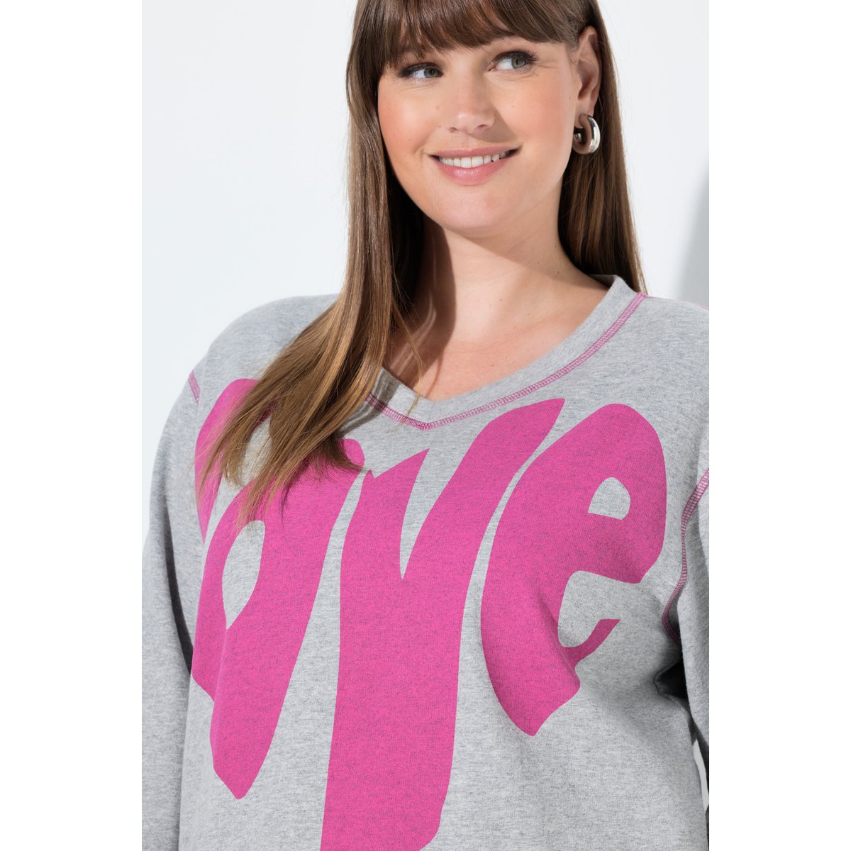 Sweat-shirt coupe évasée, motif Love gris clair chiné, ULLA POPKEN