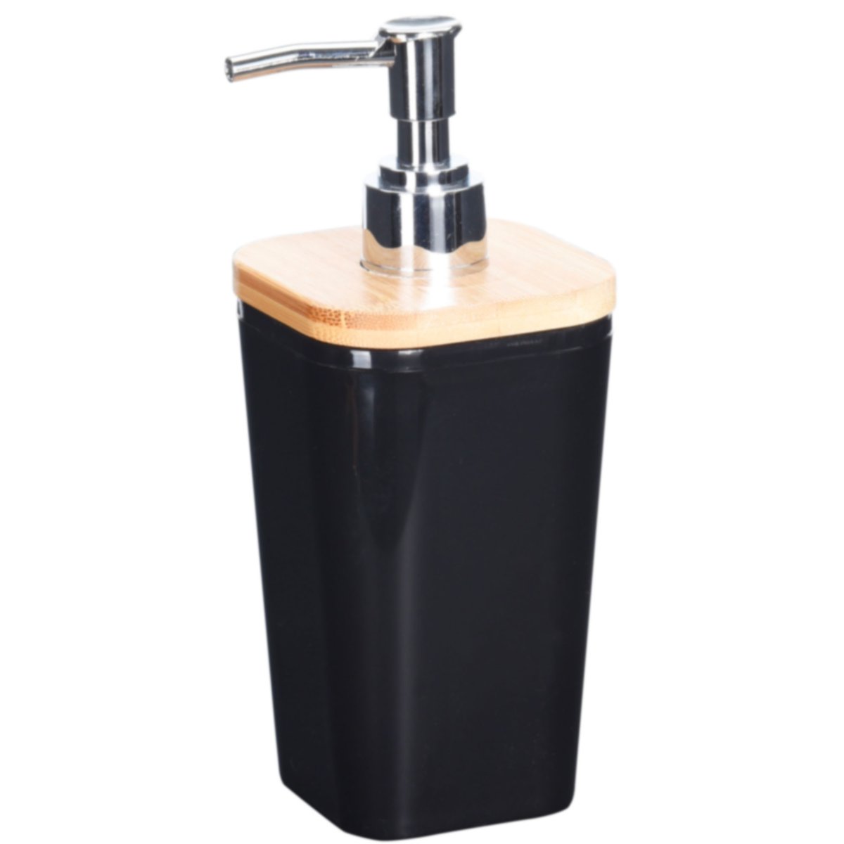 Distributeur de savon noir et bambou - 7.5x7.5x17.5cm noir, WADIGA