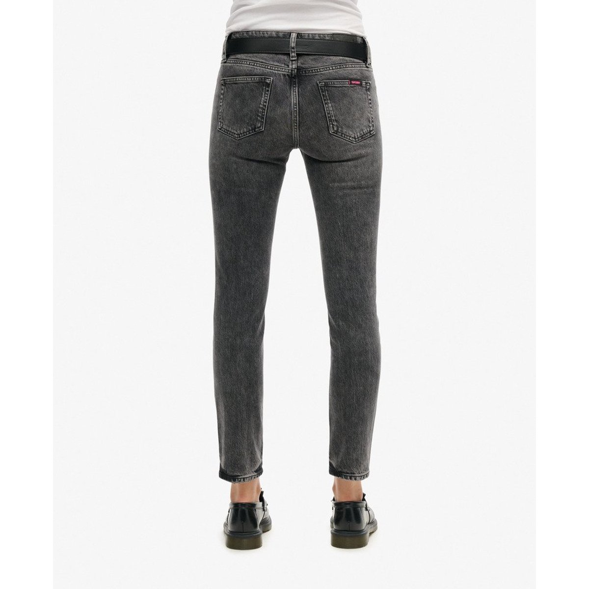 Jean slim taille mi-haute en coton biologique noir écho, SUPERDRY