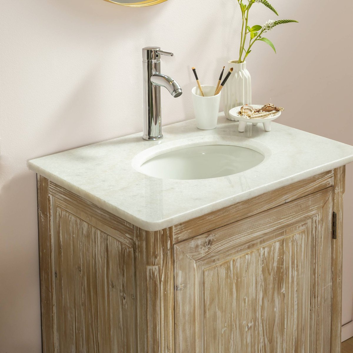 Meuble sous vasque en bois recyclé GEMMA bois clair, MADE IN MEUBLES 