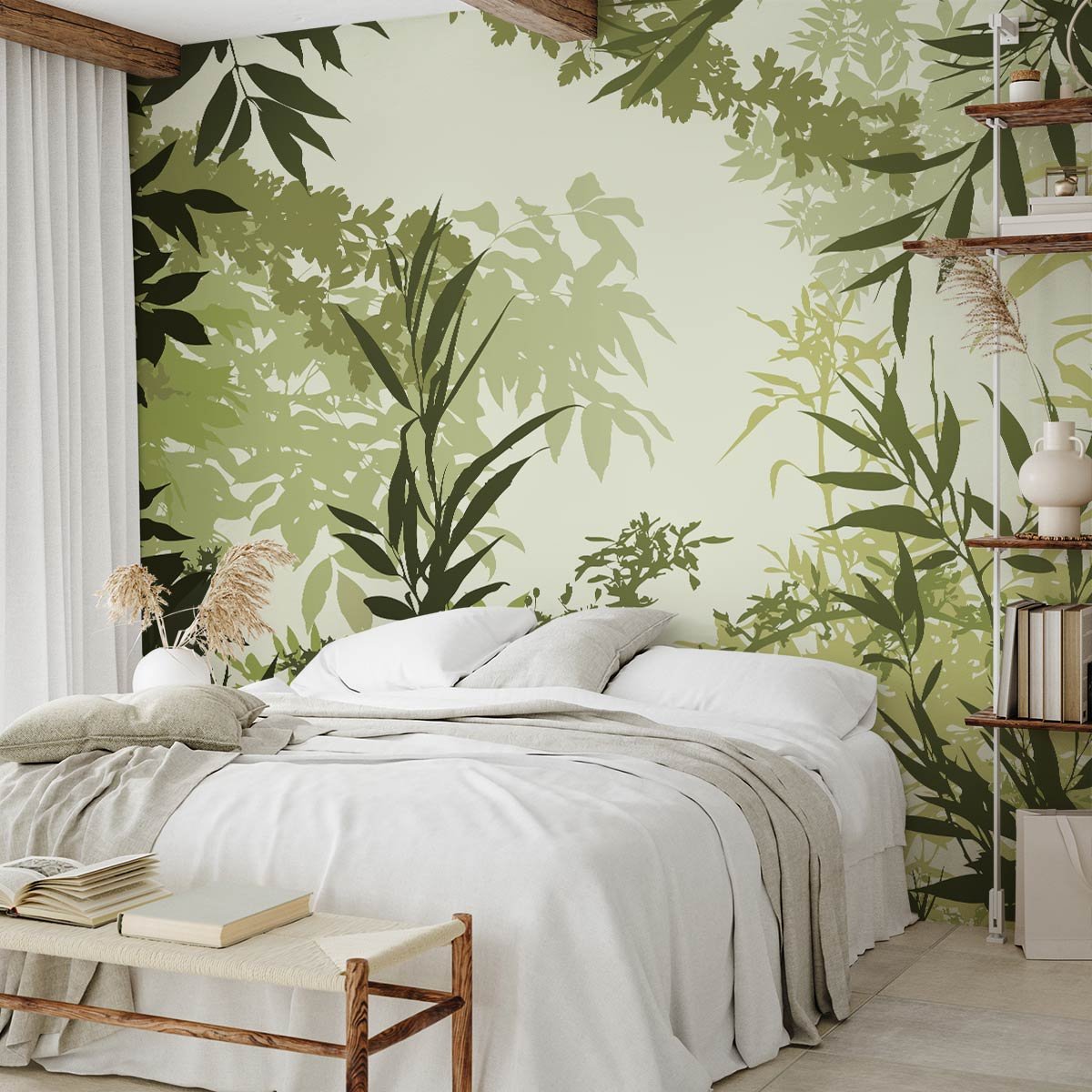 Papier peint panoramique feuilles sous bois tropical intissé, HEXOA