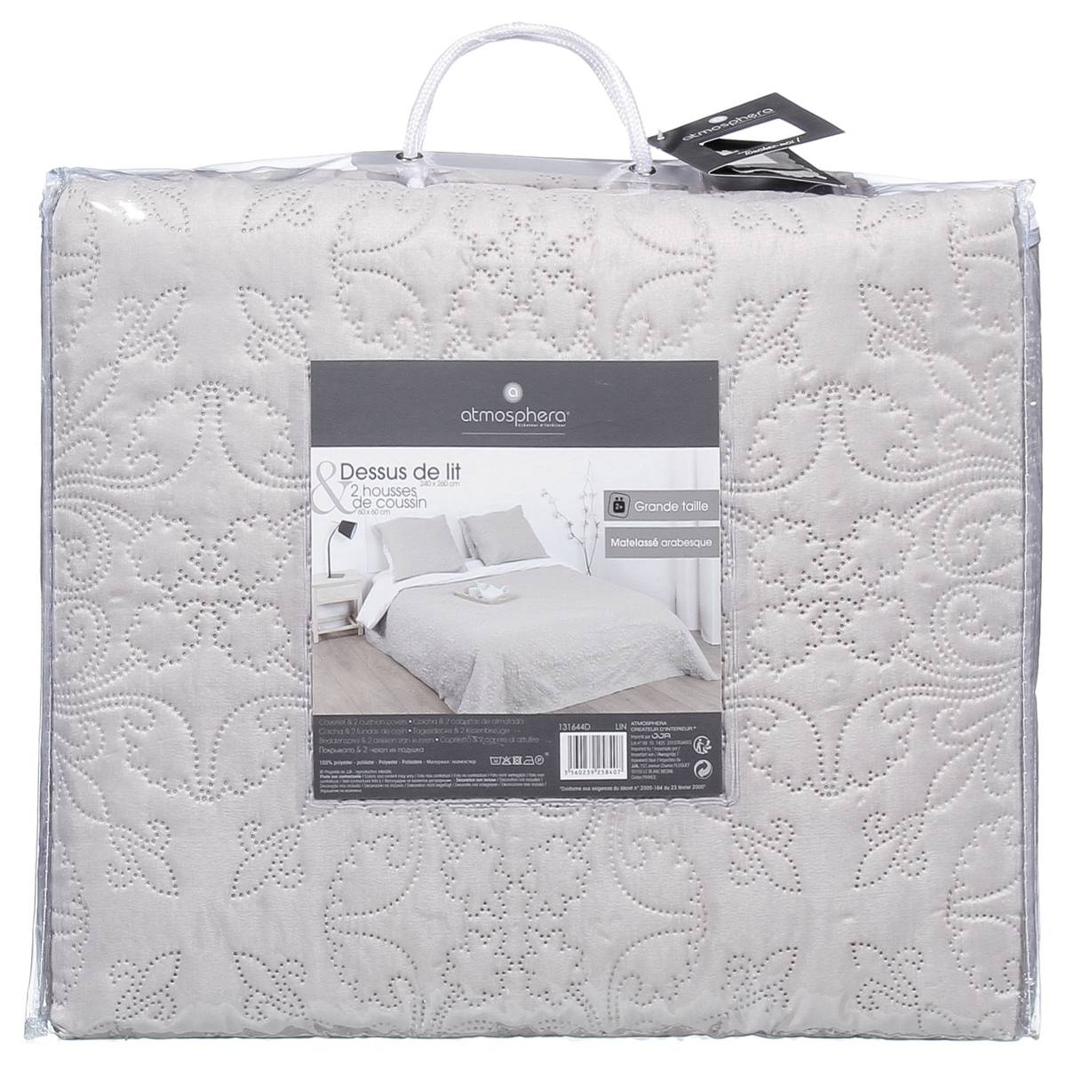 Dessus de lit avec taies ARABESQUE beige lin, ATMOSPHERA