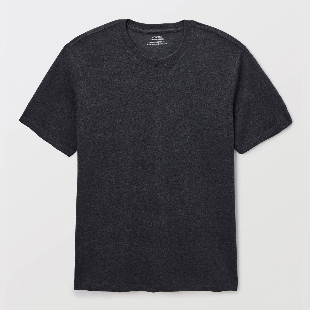 T-shirt manches courtes col rond contenant du coton BIO anthracite chine, MONOPRIX