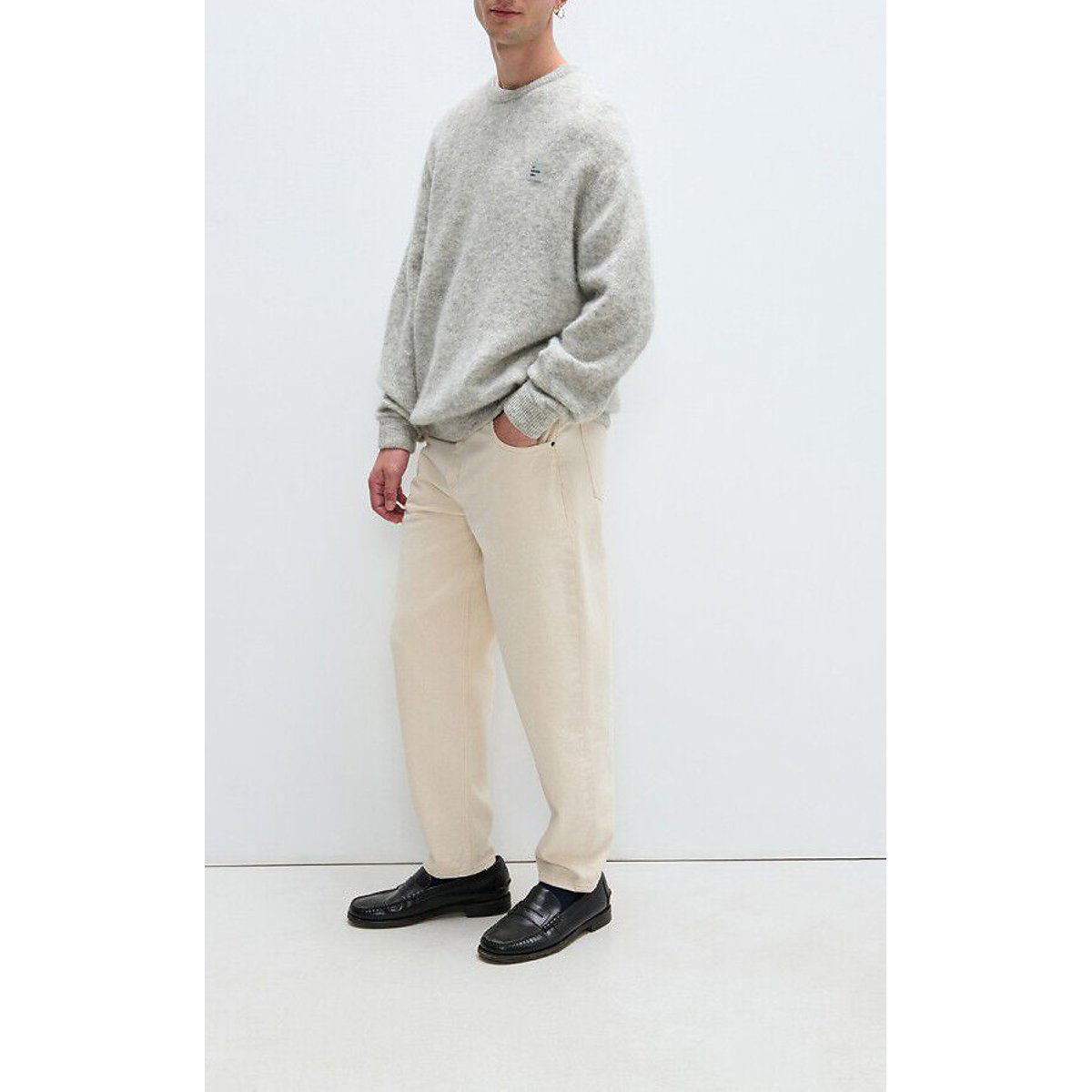 Pull manches longues, col rond, VITOW gris clair chiné, AMERICAN VINTAGE