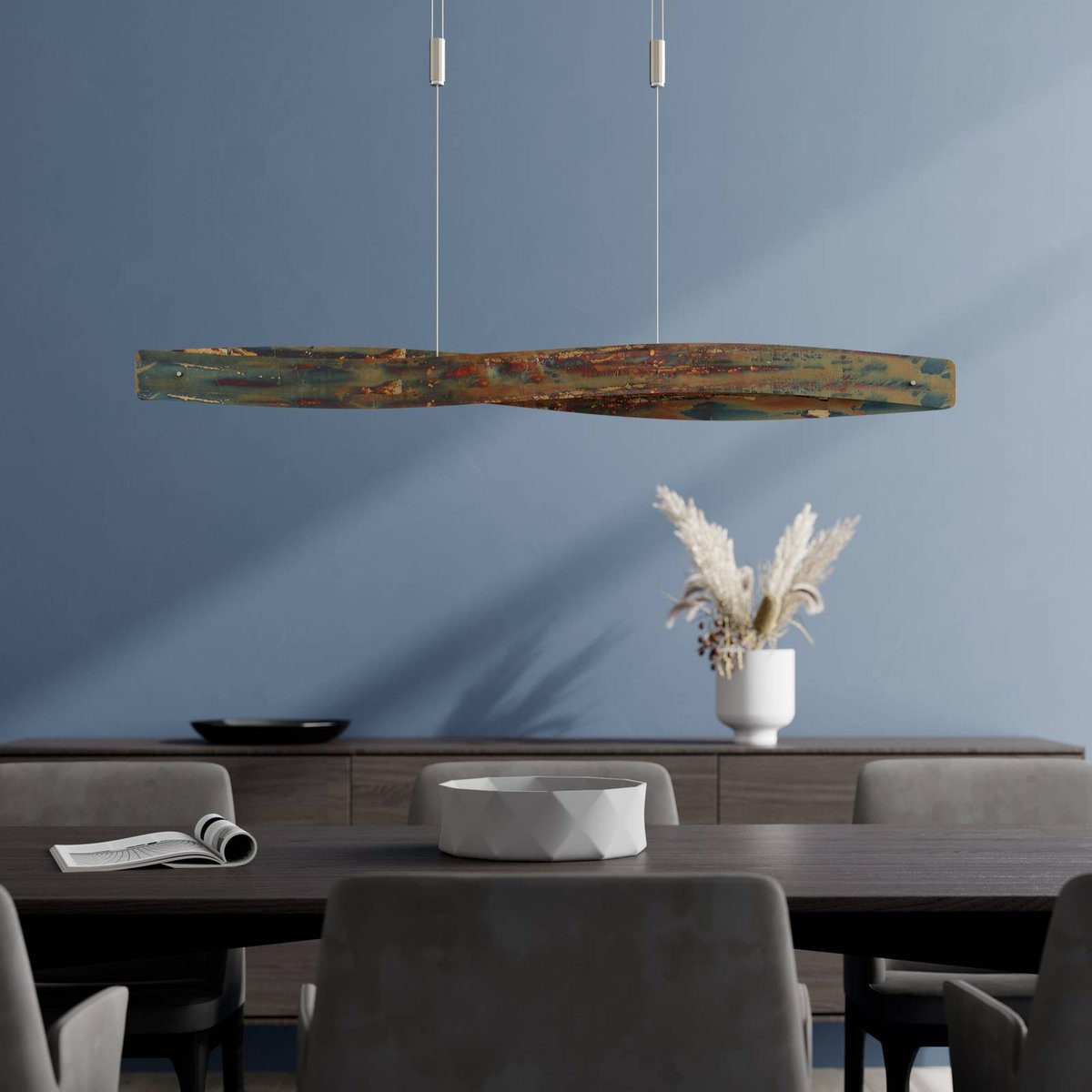 Suspension en aluminium design LED, Lian doré oxydé, nickel mat, LUCANDE