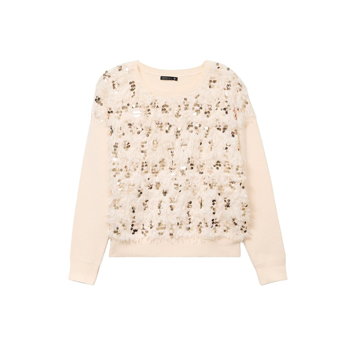Pull col rond manches longues doublé ecru, BREAL