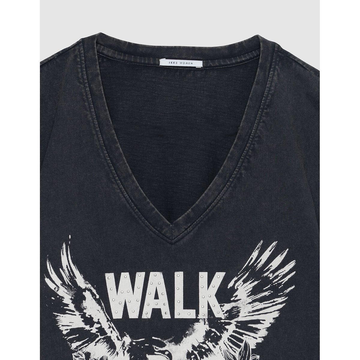 Tee-shirt coton bio délavé visuel aigle noir, IKKS
