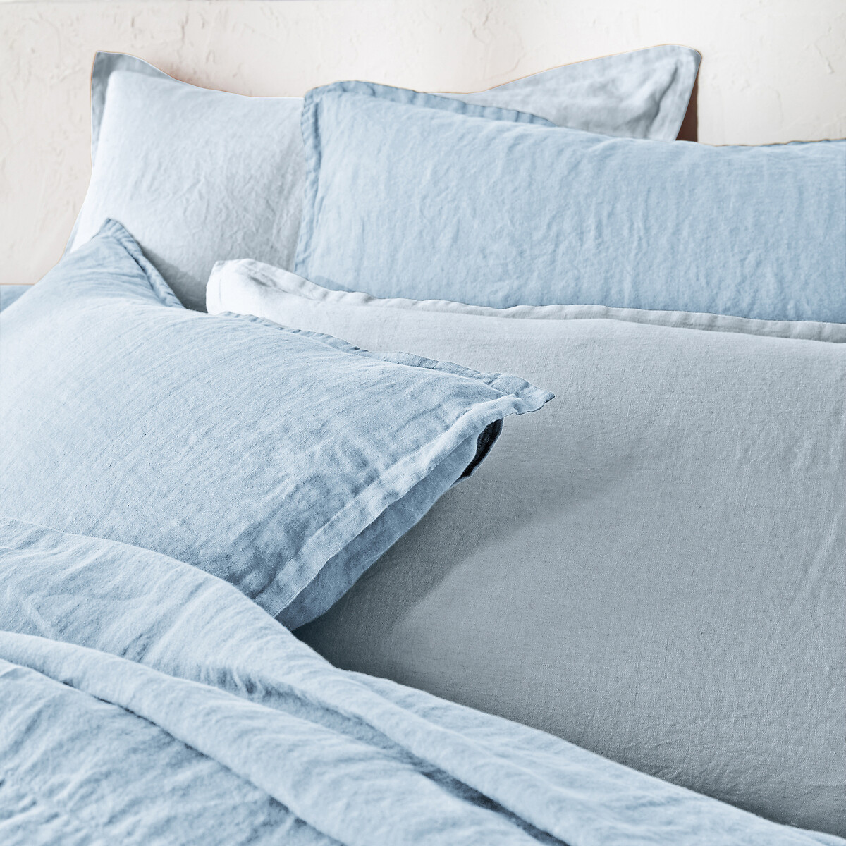 Drap housse lin lavé, bonnet 30cm, Linot bleu pastel, LA REDOUTE INTERIEURS