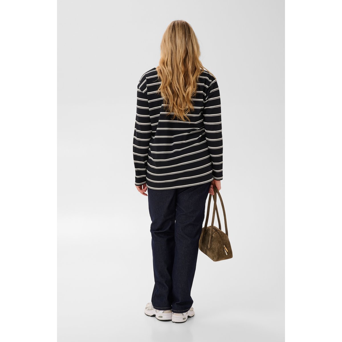T-shirt à manches longues noir blanc black/white stripe, KAFFE CURVE