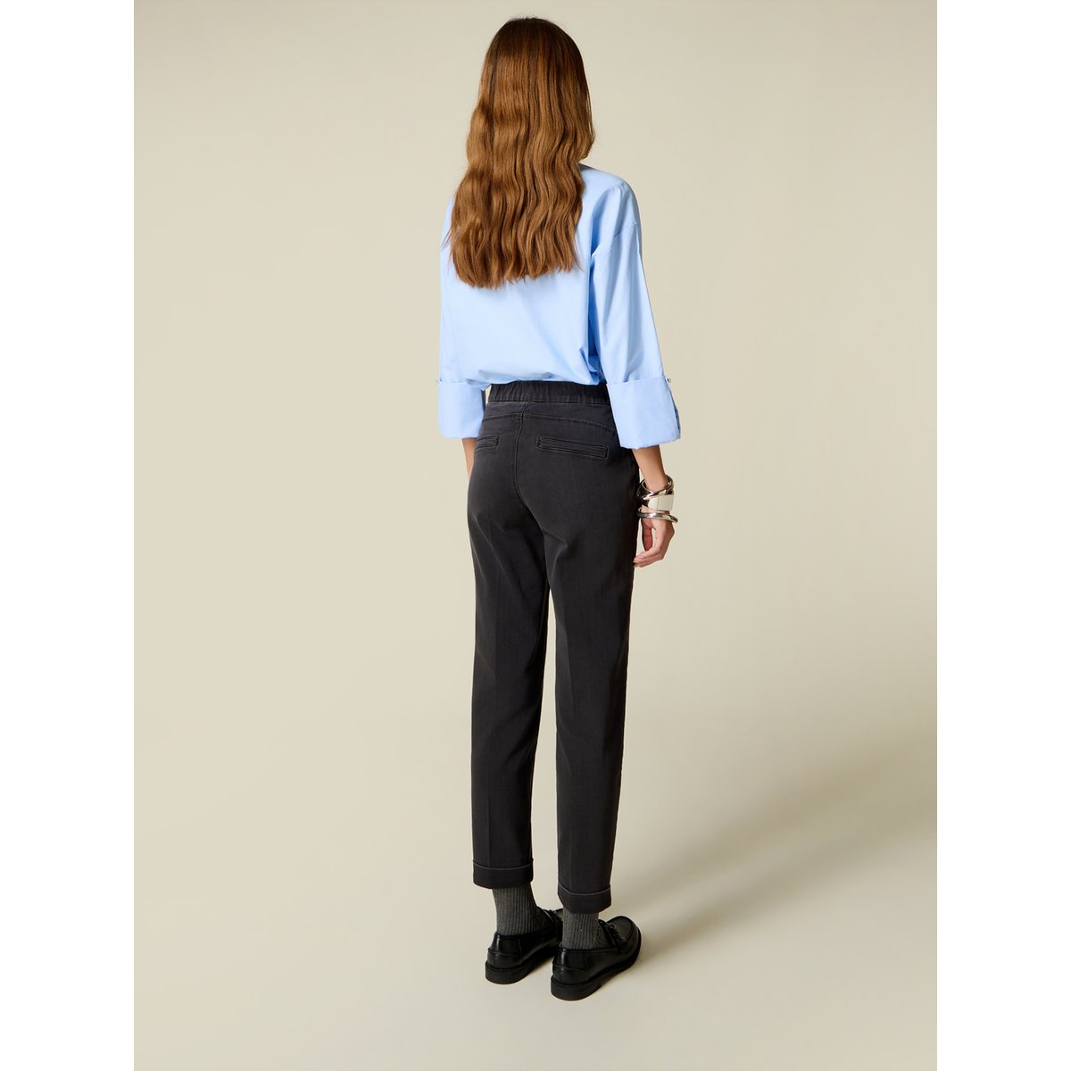 Jean chino avec taille élastiquée noir, OLTRE
