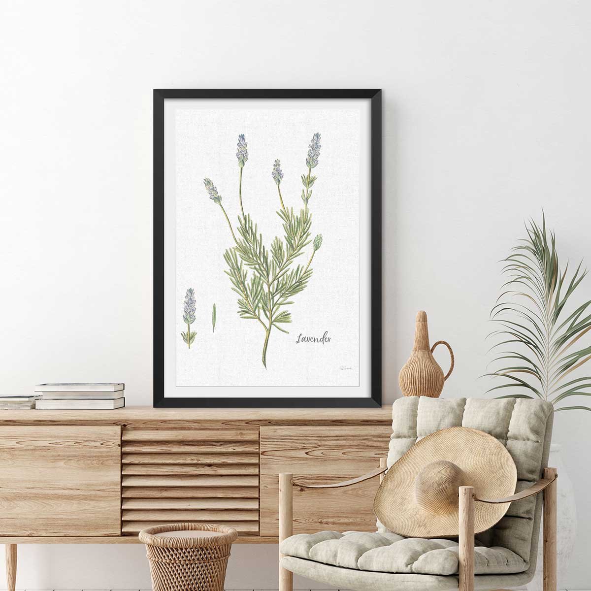 Affiche fleurs Lavande illustrée affiche + cadre en bois - noir, HEXOA
