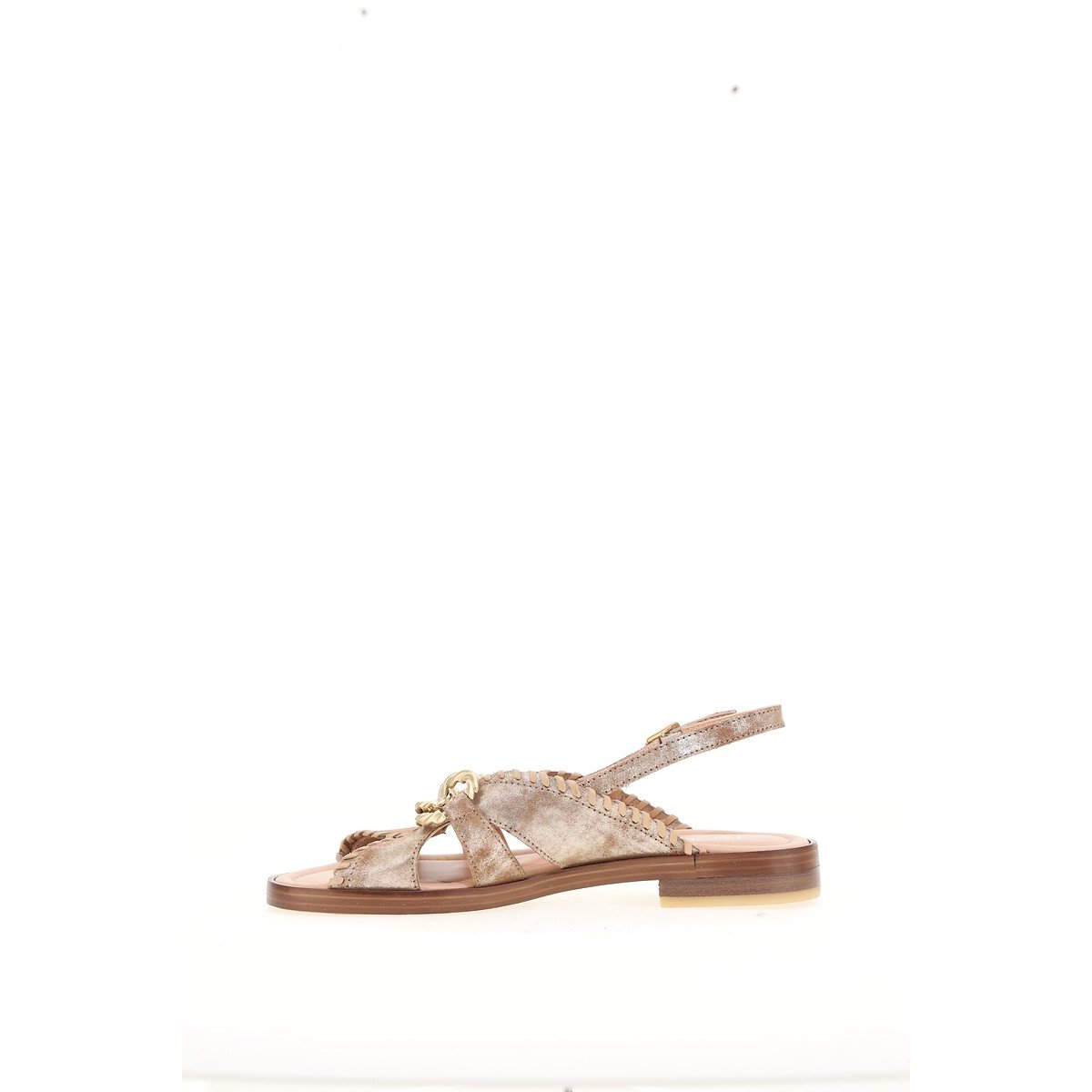 Leather Flat Sandals tobacco, MJUS