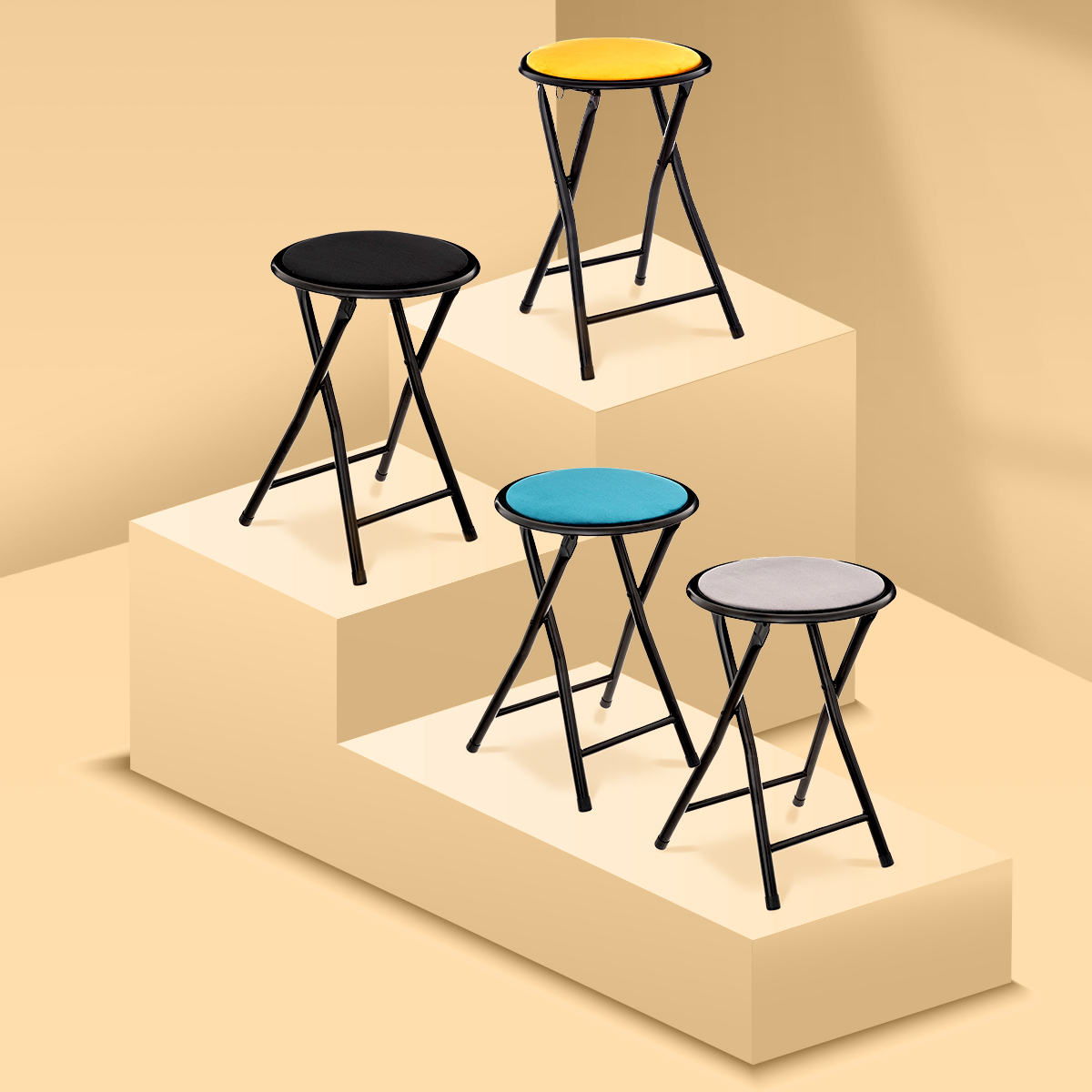 Tabouret pliant assise velours structure métal gris, 5FIVE SIMPLY SMART