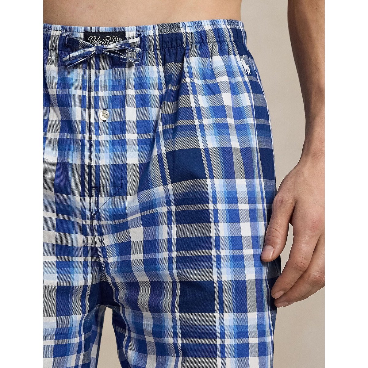 Pyjama à monogramme en coton carreaux bleu, POLO RALPH LAUREN