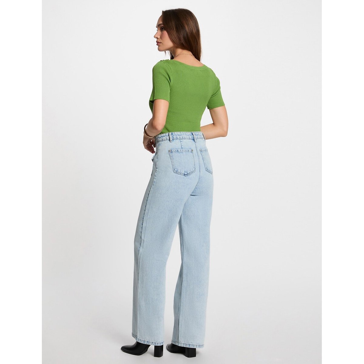 Jeans large taille haute double stone, MORGAN