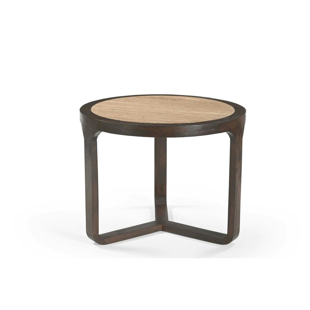 Table d'appoint travertin et bois 3 pieds Ø60 cm DUOMO beige, PIER IMPORT