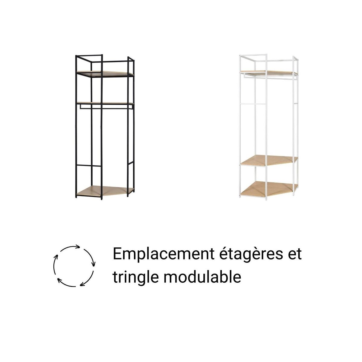 Lot de 2 portants vêtements en bois et métal 180x200cm JUNE blanc, MOB IN