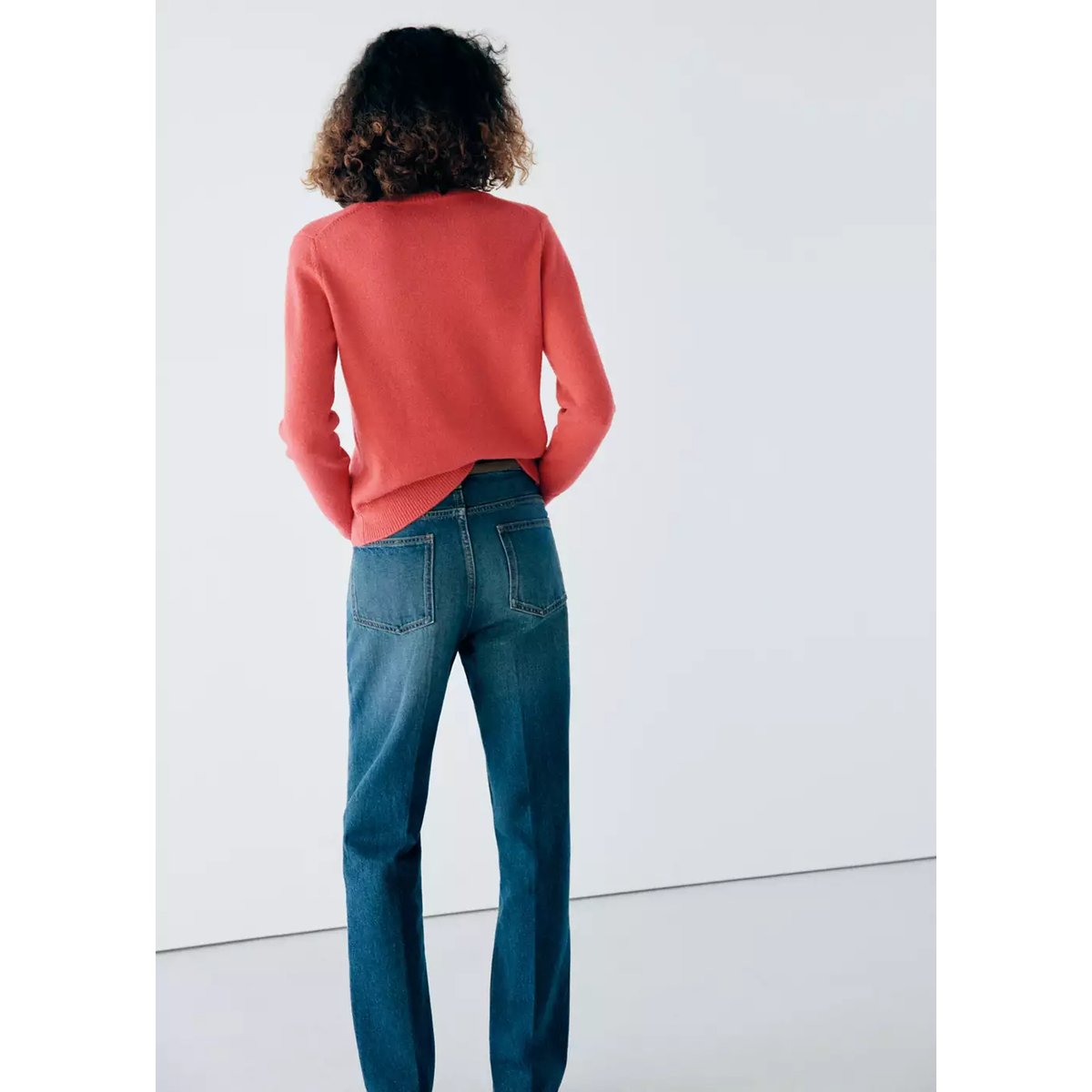 Pull en maille à col rond corail, MANGO
