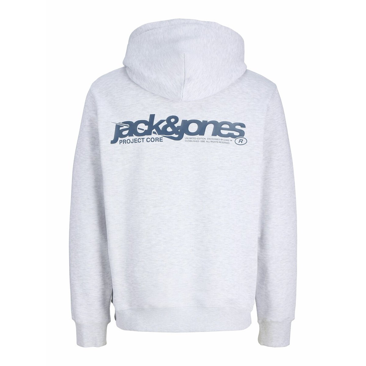 Felpa con cappuccio e stampa sul retro bianco chiné, JACK & JONES