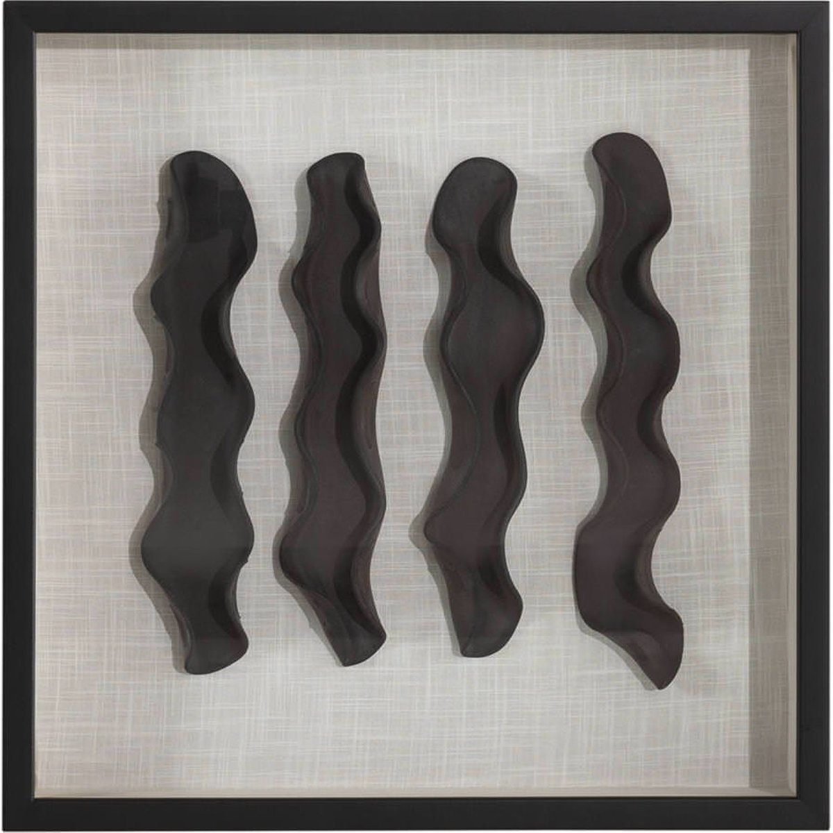 Tableau abstrait en relief, Bois et verre noir et crème, RECOLLECTION