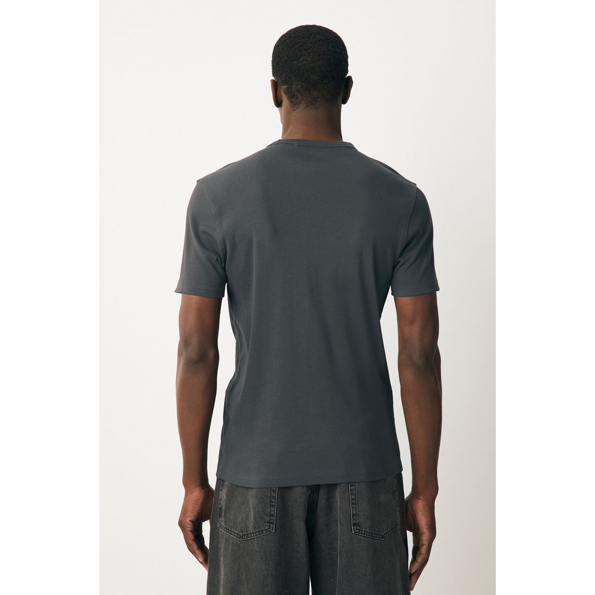 T-shirt ras du cou côtelé à manches courtes gris, NEXT