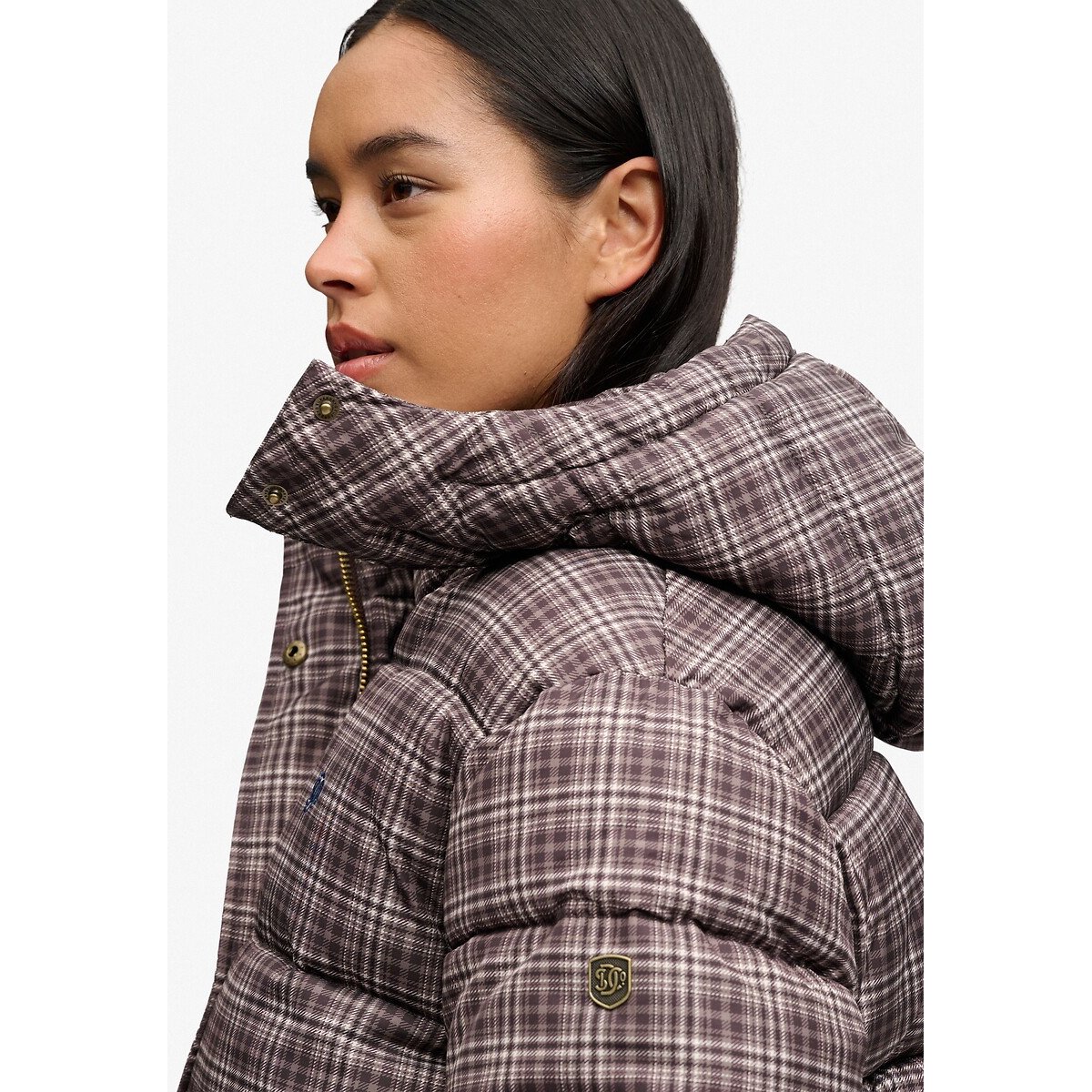 Blusão acolchoado com padrão xadrez premium quadrados castanho, SUPERDRY