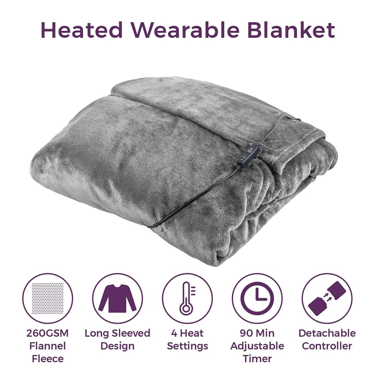 Heated Wearable Blanket - Grey grey, CARMEN