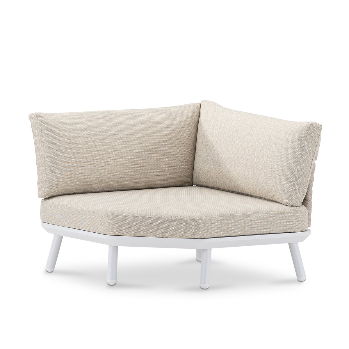 Fauteuil d'angle de jardin modulable, MATILDA blanc, coussin beige, DEFORA HOME