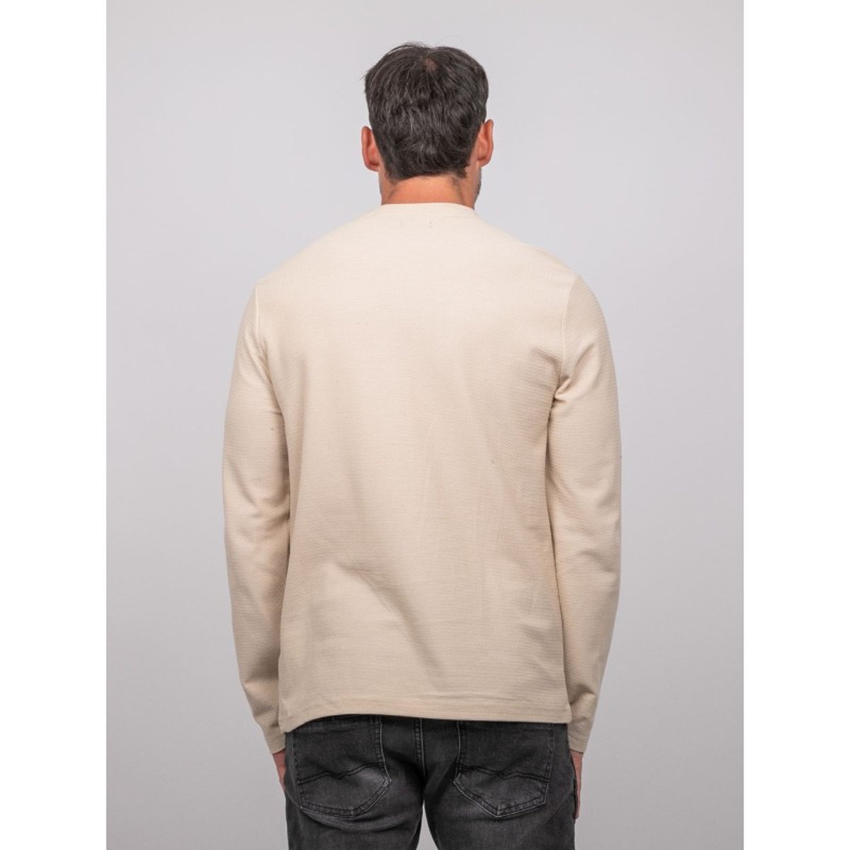 T Shirt Manches Longues Col Tunisien Coton Jominol beige, RITCHIE