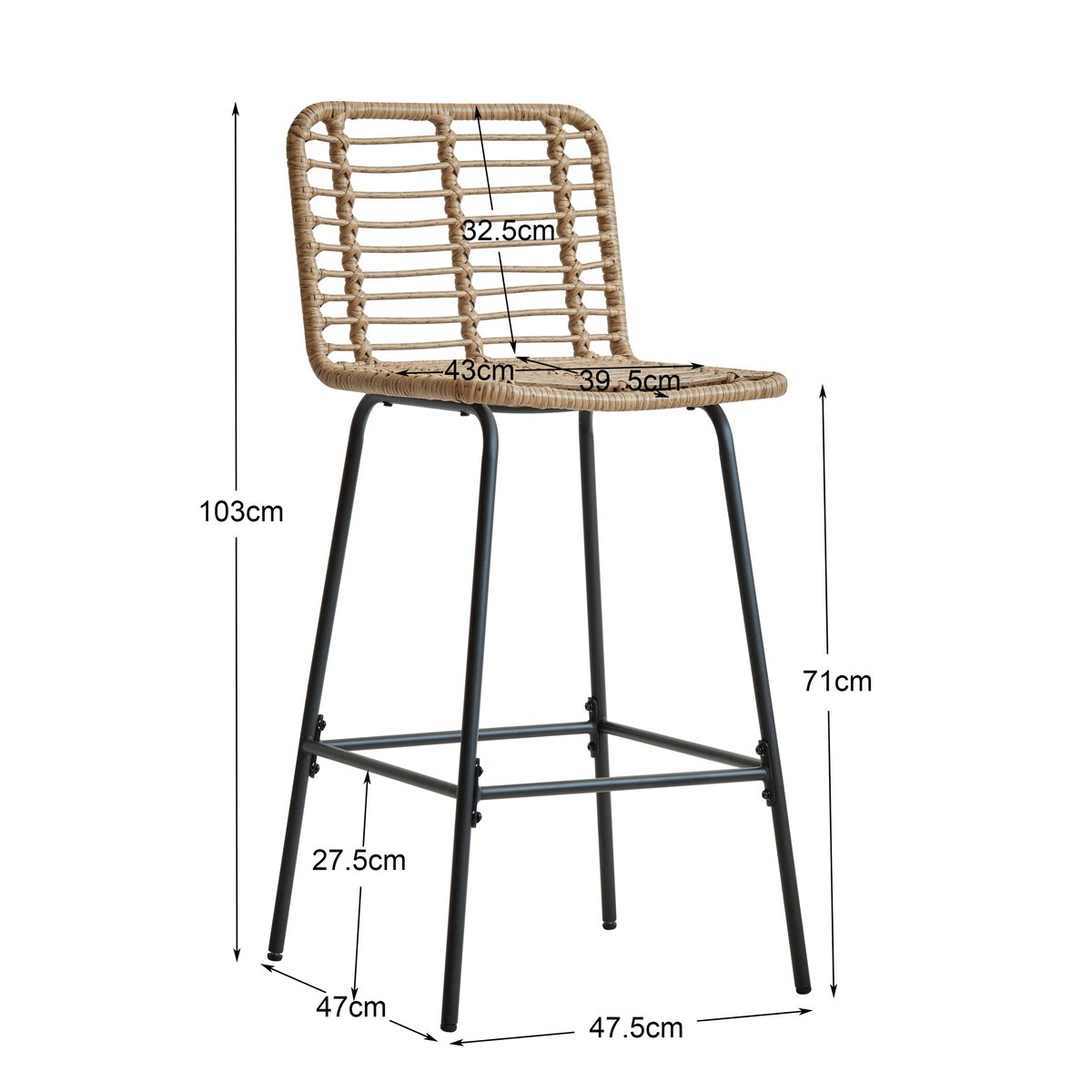 Lot de 2 tabourets de bar en rotin, BANGKOK marron, NORDLYS