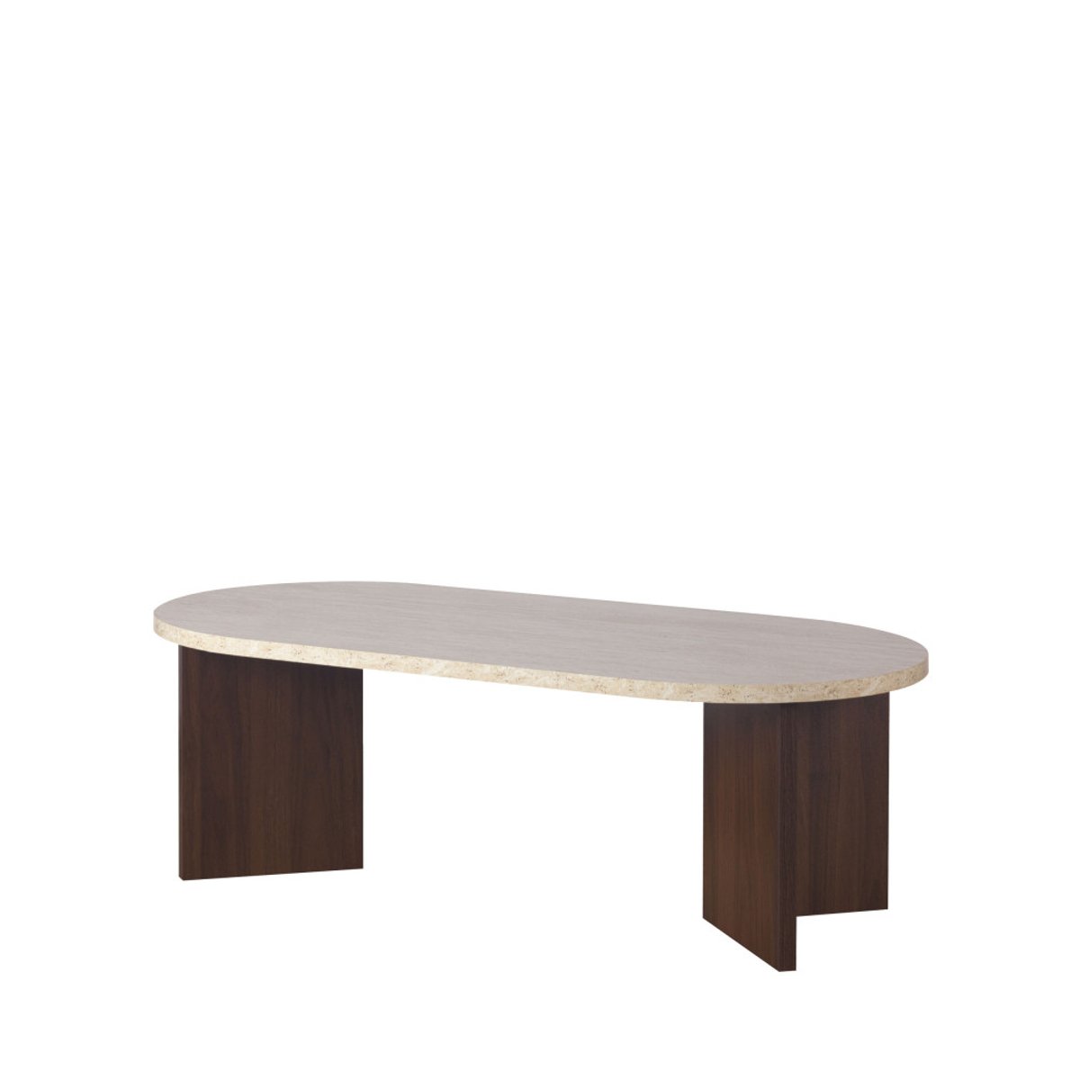 Table basse ovale en bois et effet travertin- CALIAN beige, DRAWER