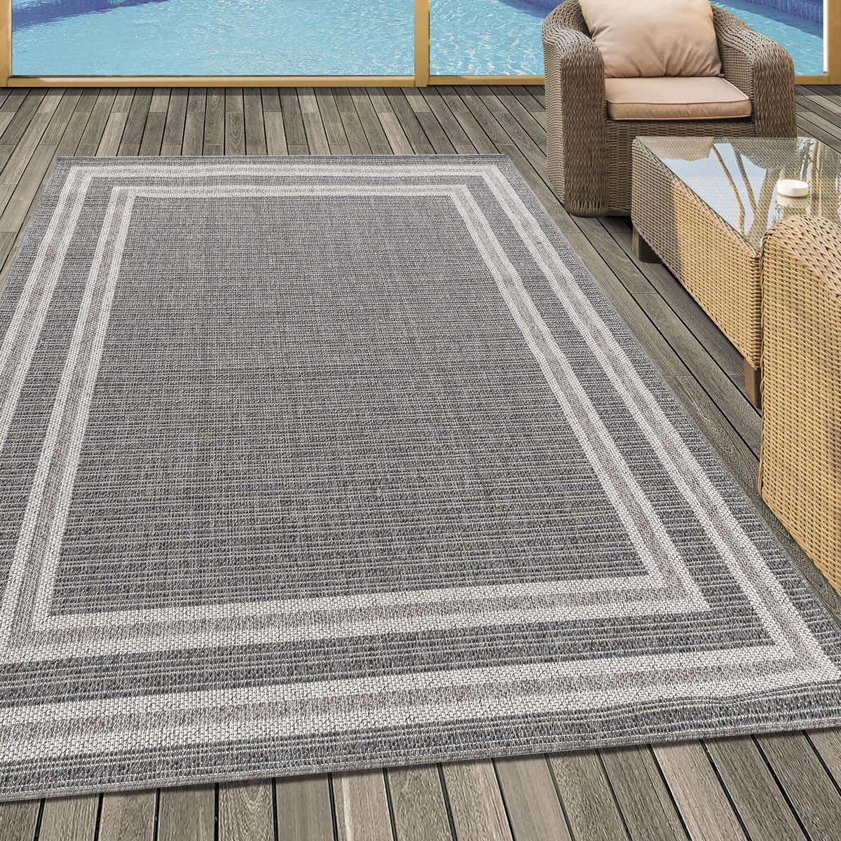 Tapis intérieur extérieur à motif linéaire ARUBA gris, NAZAR RUGS