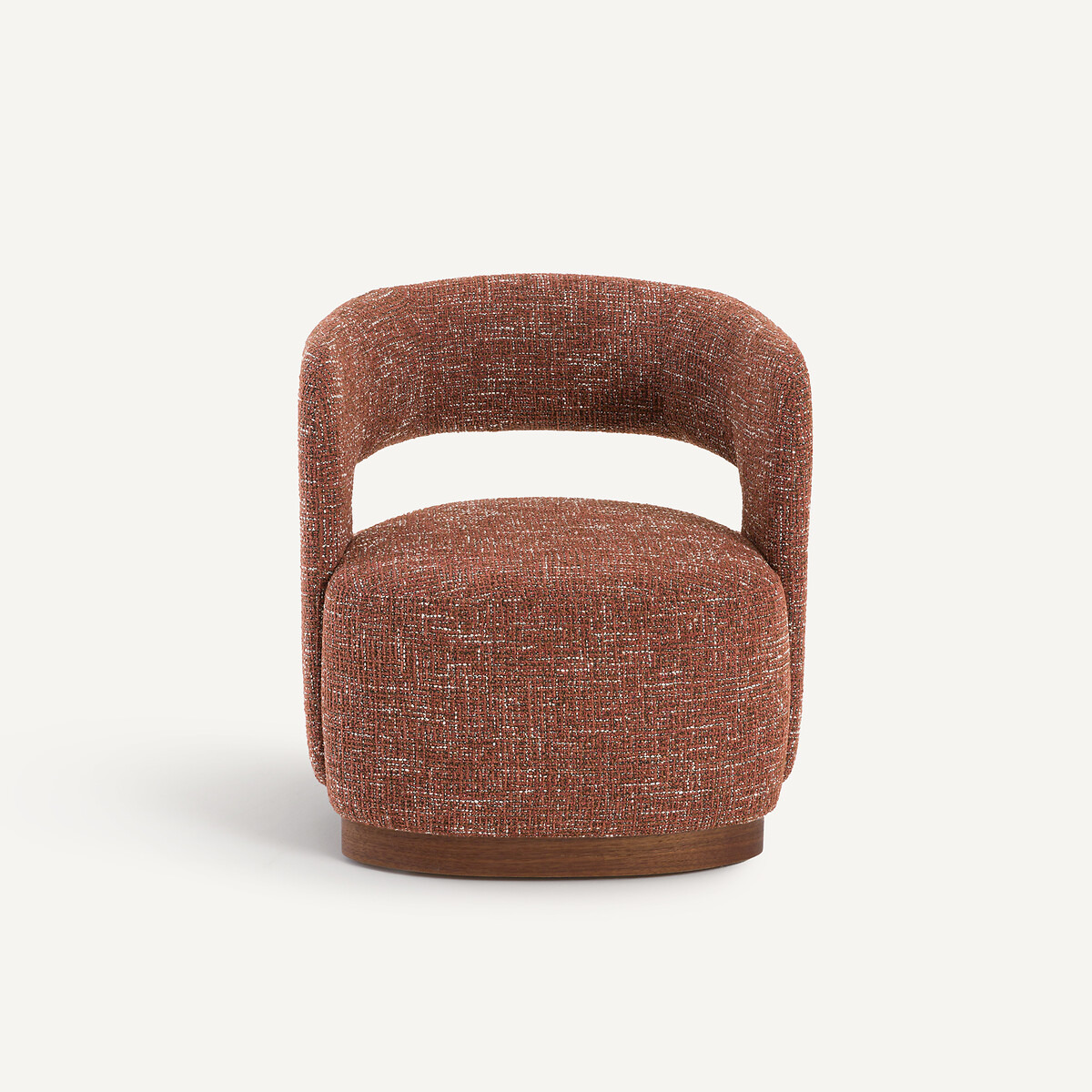 Fauteuil pivotant base noyer tissu texturé, Jesper rouge brique, AM.PM