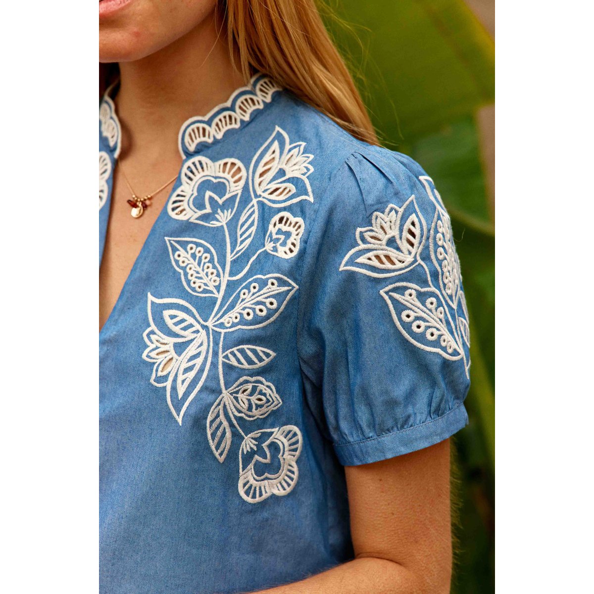 Blouse manches courtes col v imprimé floral TENCY 24-chambray, LA PETITE ETOILE