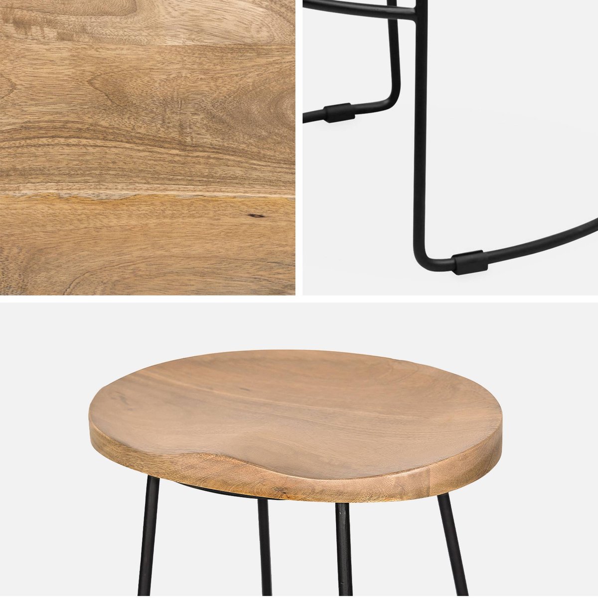 Tabouret de bar bois de manguier et acier 65cm avec repose pieds (lot de 4) JAYA naturel, SWEEEK