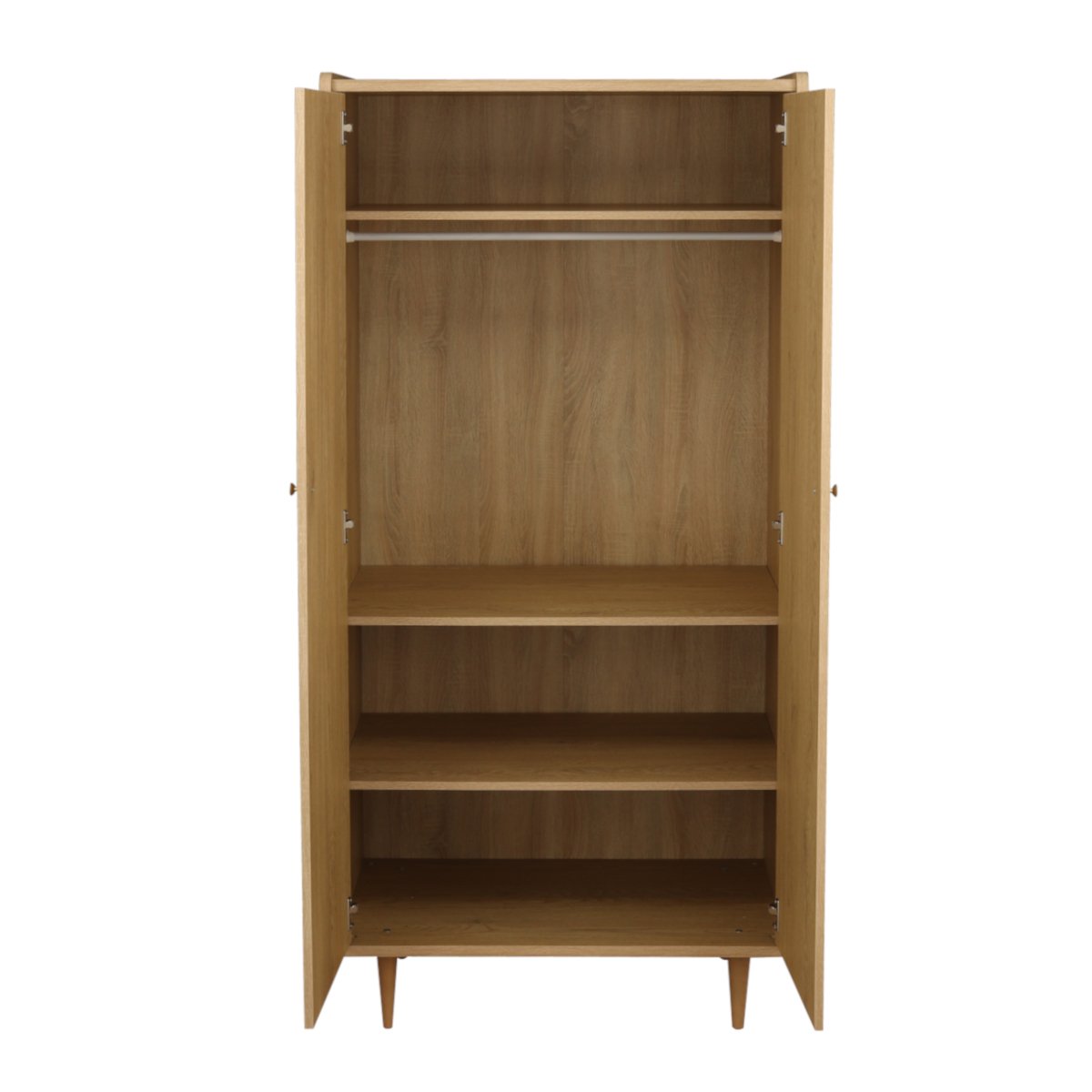 Armoire 2 portes avec pieds bois et poignées métal marron, SAUTHON
