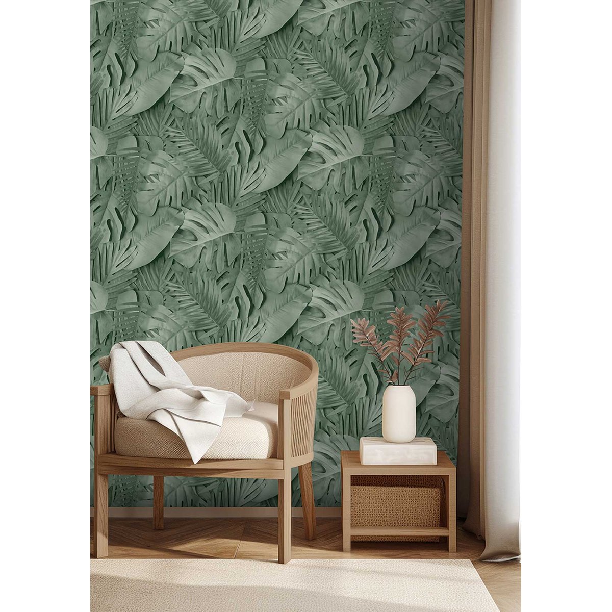 Papier peint feuillage tropical vert profond vert, HEXOA