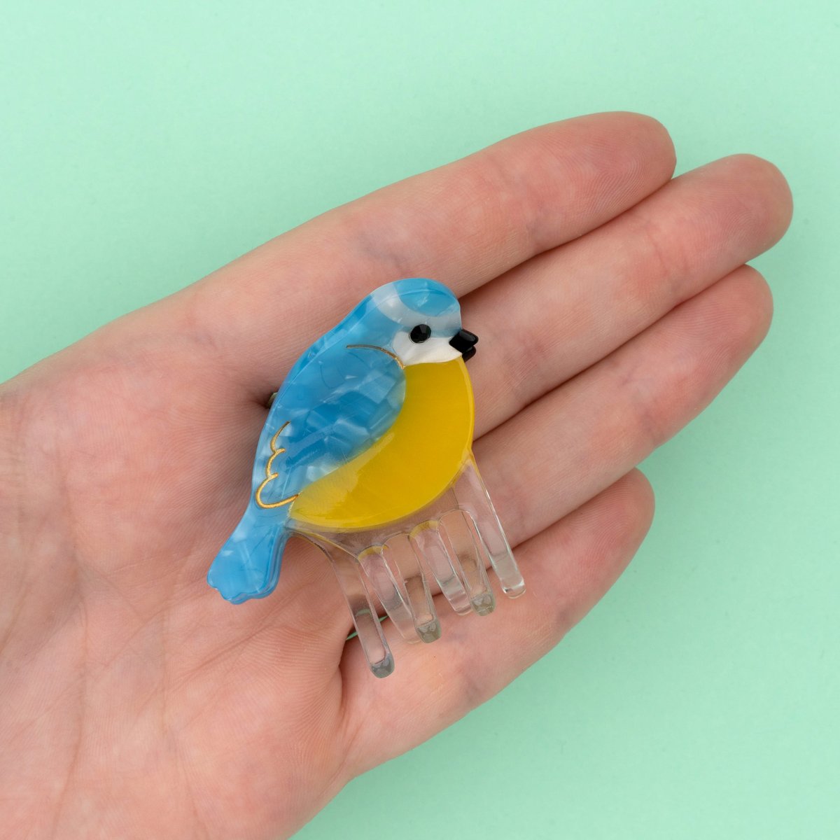 Mini pince à cheveux MESANGE bleu et jaune, COUCOU SUZETTE