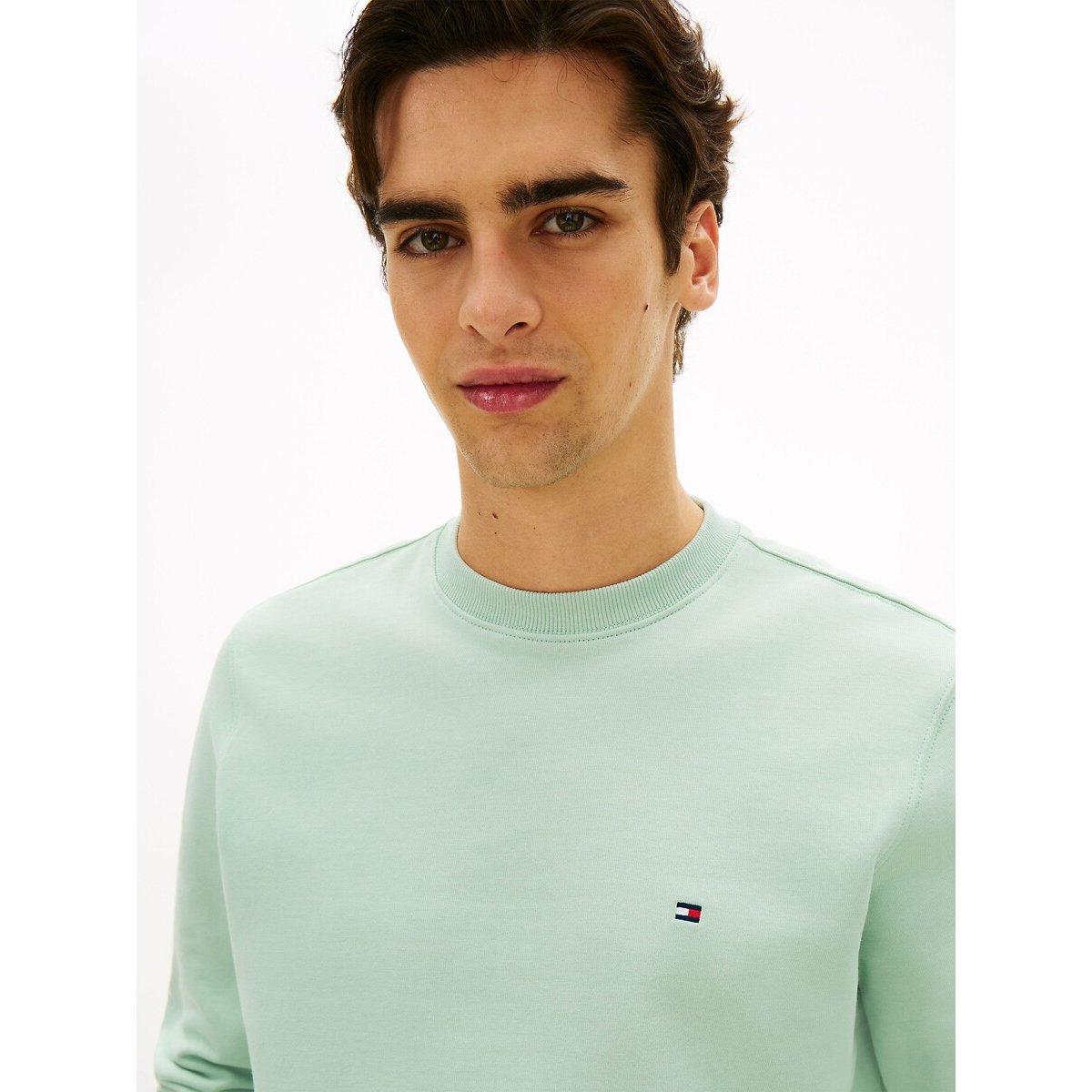 Sweat en molleton à drapeau brodé vert menthe, TOMMY HILFIGER