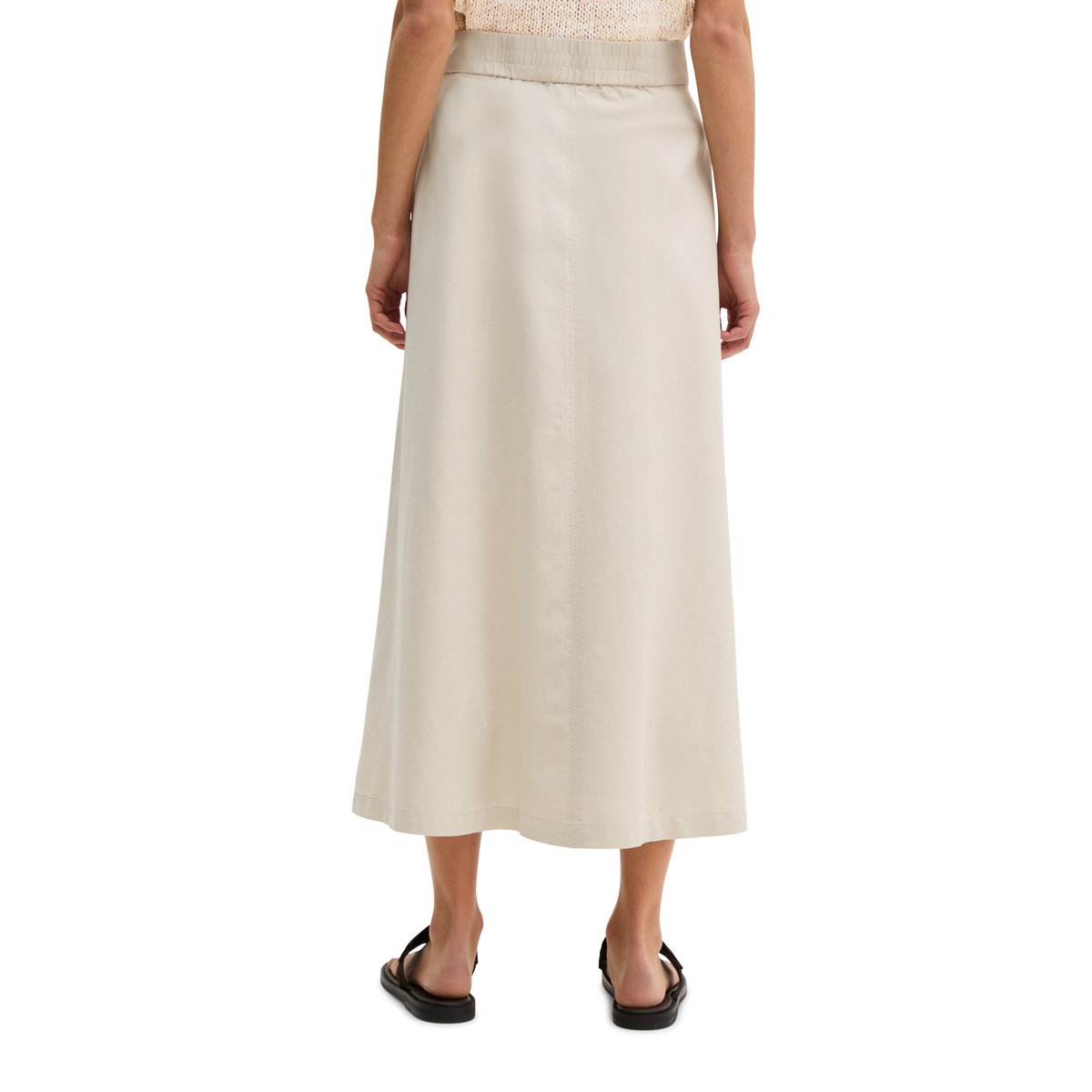 Jupe évasée à mi-mollet en mélange de coton bio, de lyocell et de lin gris clair, MARC O'POLO