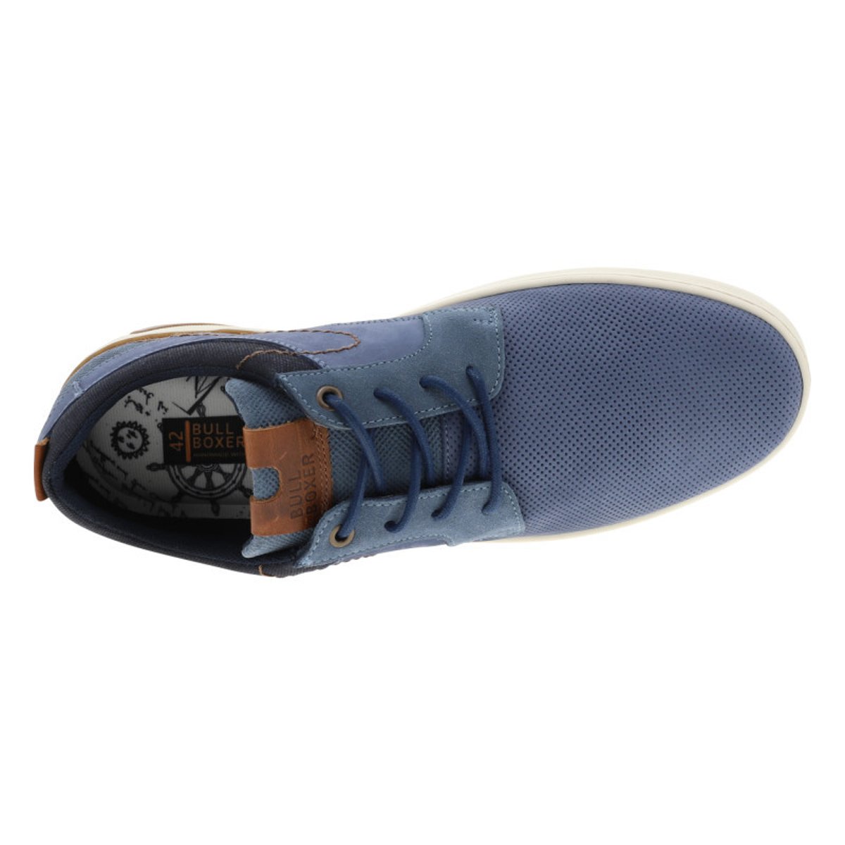 Sneakers en cuir bleues à talon plat avec des lacets ronds marine bleu, BULLBOXER