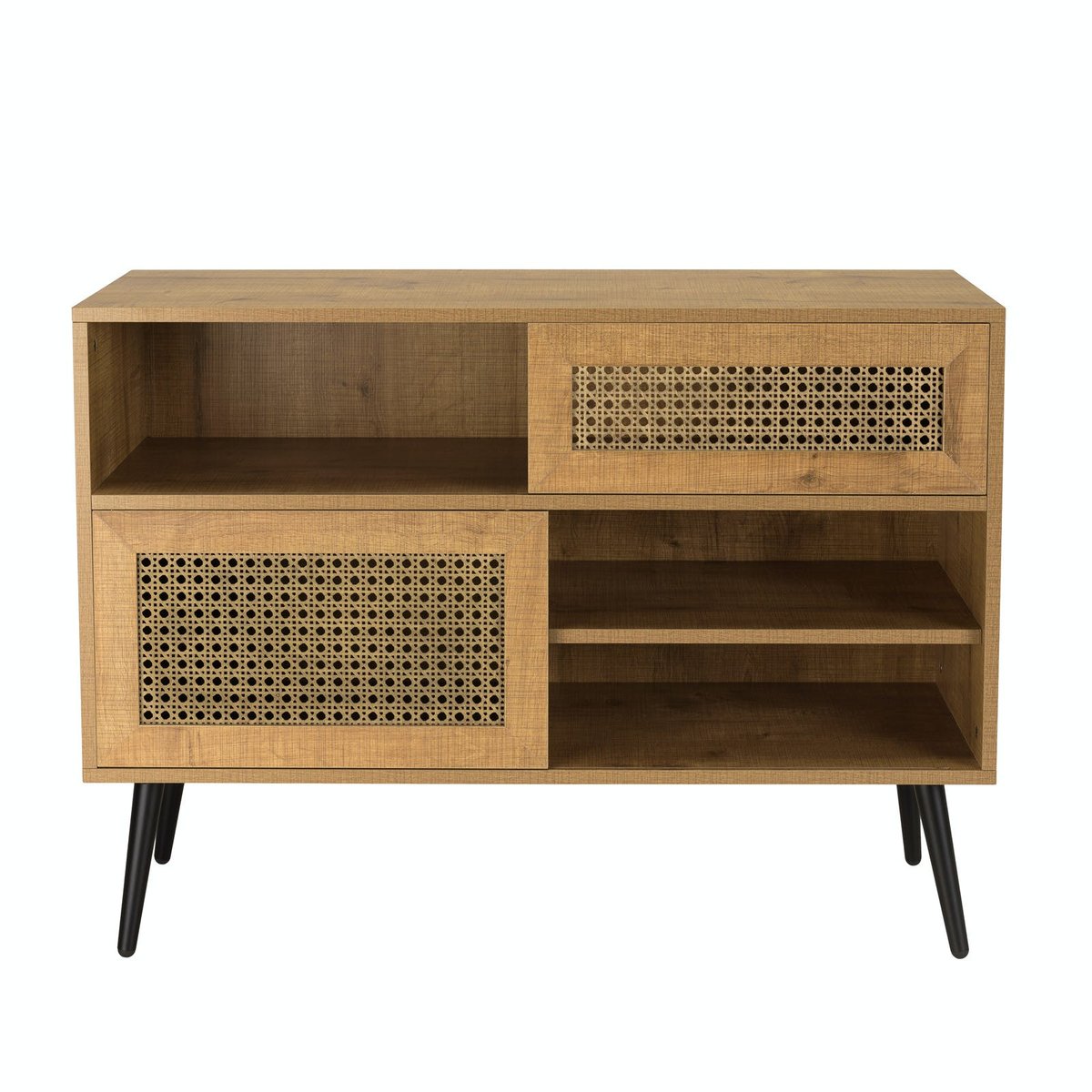 Petit buffet bois effet cannage 2 portes coulissantes ALCUDIA bois naturel, PIER IMPORT